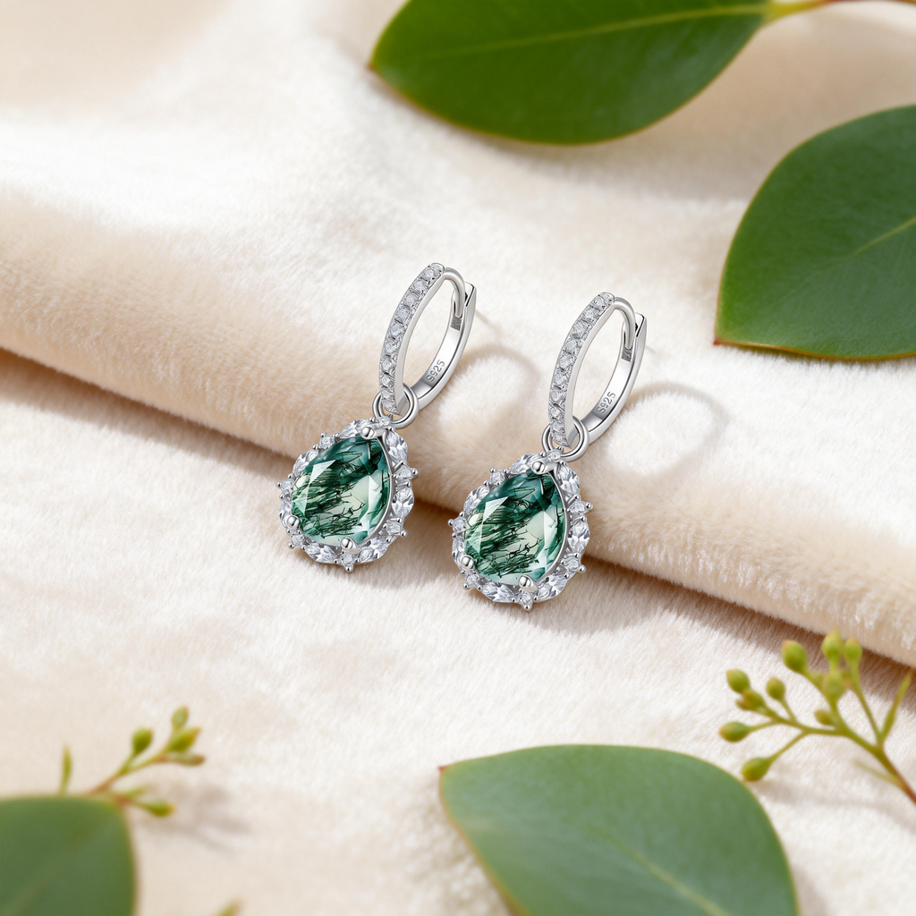 moss stone Studs water droplets